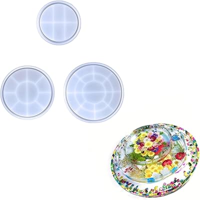 Round Resin Casting Molds Set, 3 Sizes Serving Tray Molds, 7-12.6 inch Silicone Epoxy Molds for Coasters and Plates