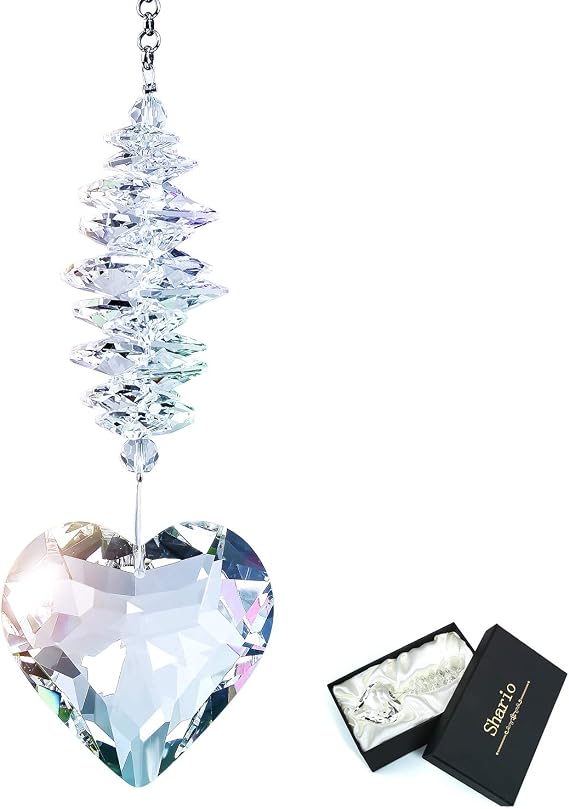 Shario 45mm Clear Glass Heart Crystal Ball Prism Pendant, Suncatcher for Windows, Outdoor Garden Hanging Decor, Gifts for Women, Mom