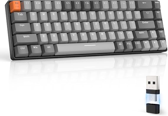 MAGIC-REFINER RK68 Wireless Mechanical Gaming Keyboard Dual Mode 2.4GHz Wireless/Bluetooth 5.0 60% Keyboard Hot Swappable Red Switch with 2-in-1 Receiver for PC/Mac/Smartphone