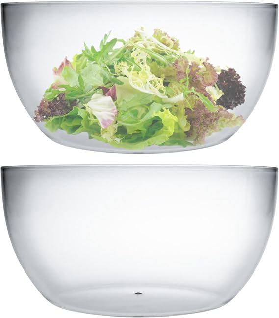 Large Acrylic Salad Bowls and Serving Bowls, Great for Serving Salad, Popcorn, Chips, Dips, Condiments, Break-Resistant Set of 2, Clear 135 oz
