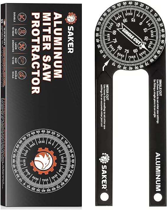 Saker Miter Saw Protractor 7-Inch Aluminum Protractor Angle Finder Black | Featuring Precision Laser,Inside & Outside Miter Angle Finder for Carpenters, Plumbers and All Building Trades