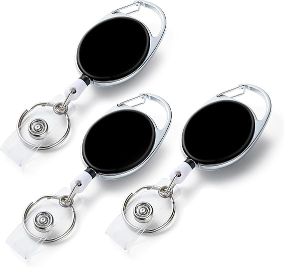 3 Pack Badge Reels - Double Sided Color Print Pattern Retractable Badge Holders with Retractable Keychain and Badge Clip, Durable Nylon Rope