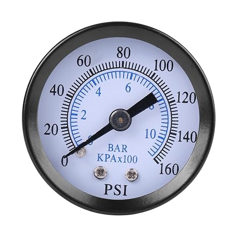 Pressure Gauge, 0-160psi/0-10bar 1/8" NPT Thread Mini Pressure Meter for Fuel,Air,Oil,Water Double Scale for Bar/Psi Measurement