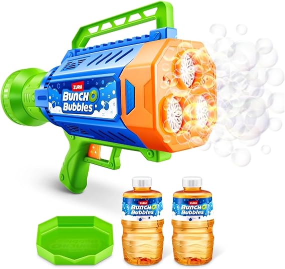 ZURU Bunch O Bubbles Blaster - Mega Motorized Bubble Blaster for Kids, Multicolor, Large, LED Lights, No Dip Mess, Battery Powered