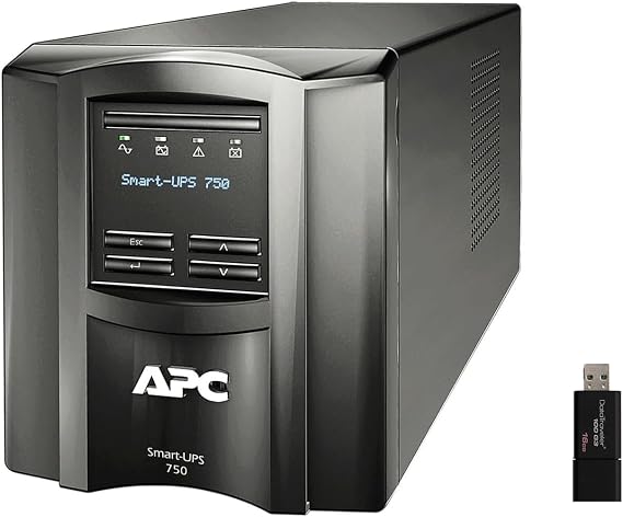 APC Smart-UPS, SMT750C Tower Back-UPS, 750 VA Backup Battery Power Supply, 6 x NEMA 5-15R, SmartConnect Port, SmartSlot, AVR, LCD Bundled with 16GB USB Storage