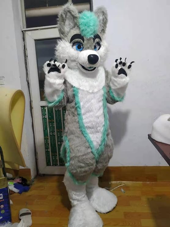 Apricot Ivory Huksy Dog Fursuit Fullsuit Teen Costumes Full Furry Suit Furries Anime Digitigrade Costume Bent Legs Angel Dragon