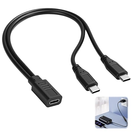 USB C Splitter Charge Cable 3A 15W Type C Female to 2 Dual USB C Male Y splitter Compatible with Samsung Galaxy, iPad Pro, iPhone 15 Series, Xiaomi,