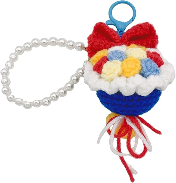 Handmade Crochet Rose Pearl Bag Charm, Red Floral Bouquet Keychain with White Pearl Chain, Decorative Accessory