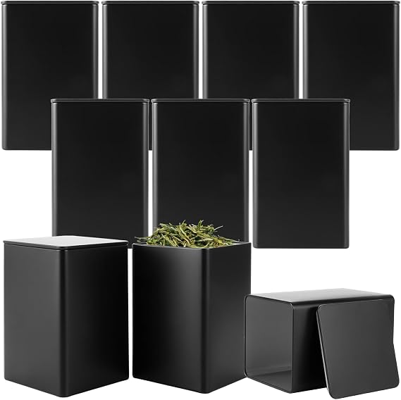 10 klassische eckige Teedose für losen tee Tee Vorratsdose Teedose metall Aromadichte Teedosen Set Tee Aufbewahrung Gewürzdosen (Matt/Grau 8.5×8.5×13CM)