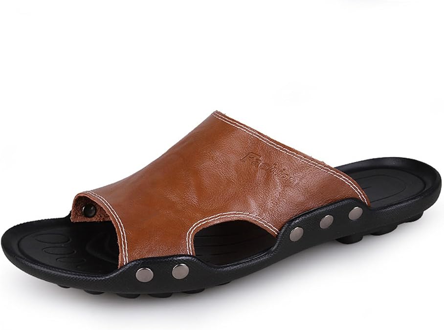 Mens Soft Leather Slide Sandal Fashion Outdoor Sports Sandals Men's Beach Shoes