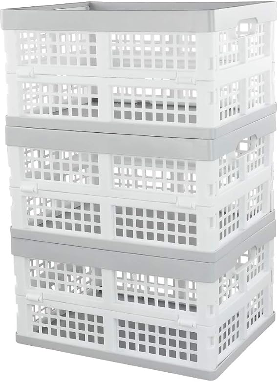 Vababa 3-Pack Plastic Stackable Collapsible Storage Crate, 15 L