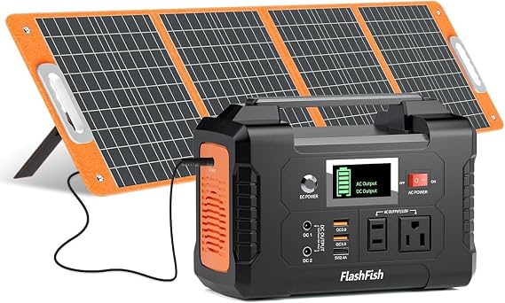 Solar Generator With Solar Panel Included, FF Flashfish 151Wh Portable Power Station+100W Solar Panel(DC/USB-A/USB-C Output), Backup Power Battery For Home Blackout/RV/Camping
