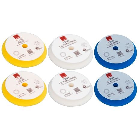 RUPES D-A Series 6" Orbital Foam Polishing Pads Bundle - Includes 2 Fine, 2 Ultra Fine and 2 Coarse Foam Pads - Tailored to Meet the Diverse Needs of Automotive Detailing