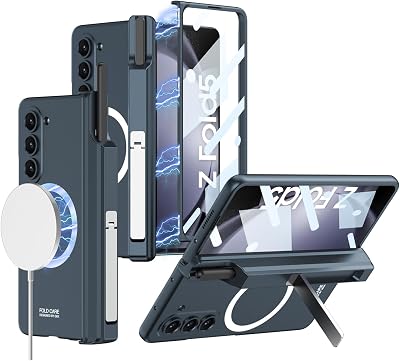 for Samsung Galaxy Z Fold 5 Case with Magnetic Hinge Protective & S Pen Holder [Compatible with Wireless Charging], Built-in Screen Protector & Kickstand Shockproof Case for Z Fold 5 Green