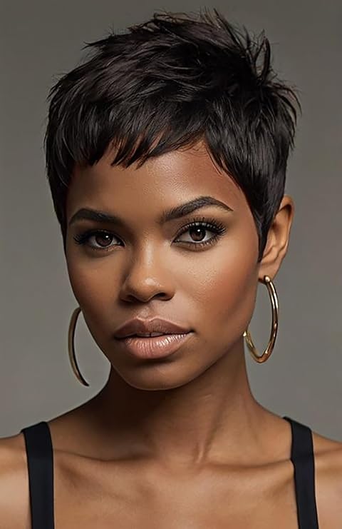 Short Pixie Cut Hair Wigs Synthetic Wigs For Black/White Women Pixie Cut Wavy Wig Short Hairstyles 7Color Available (n9627brown)