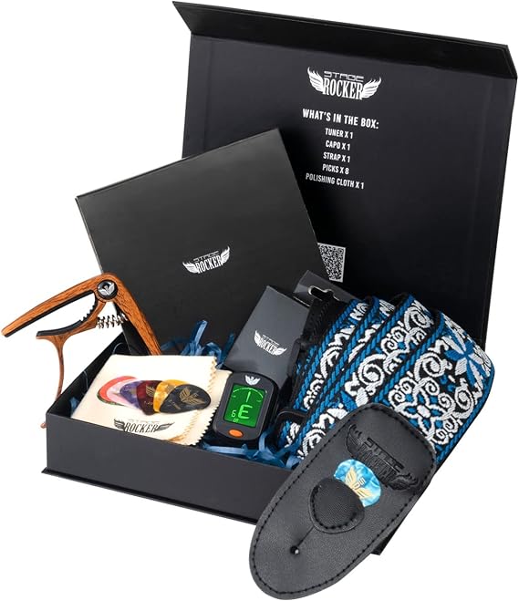 Stage Rocker Guitar Accessories Gift Box for Acoustic and Electric Guitars, 5-in-1 Essential Gift