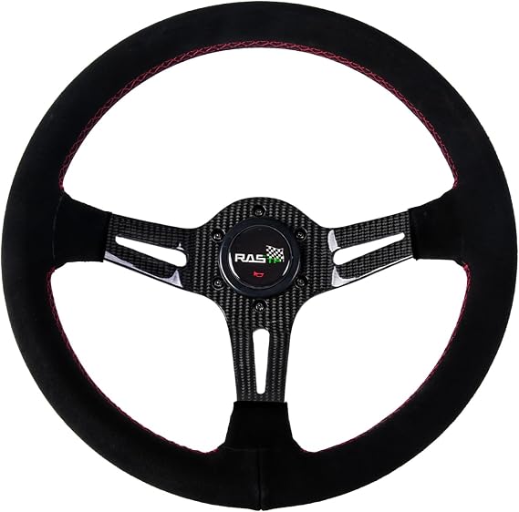 RASTP 13.8/350mm SuedeLeather Real CarbonFiber Spoke Racing Steering Wheel