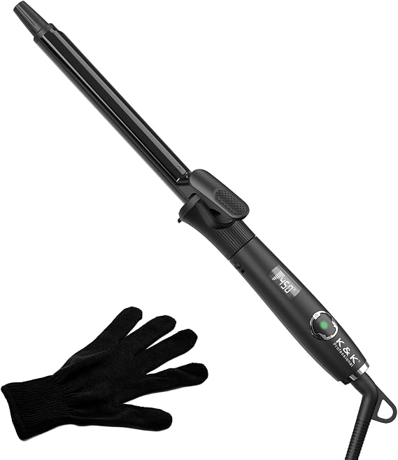 K&K 0.75" Tourmaline Ceramic Curling Iron, Professional Hair Curler Clip | 0.75" CLIPPED BARREL: 3/4 inch tourmaline ceramic barrel with clamp creates tight, defined curls and long-lasting volume