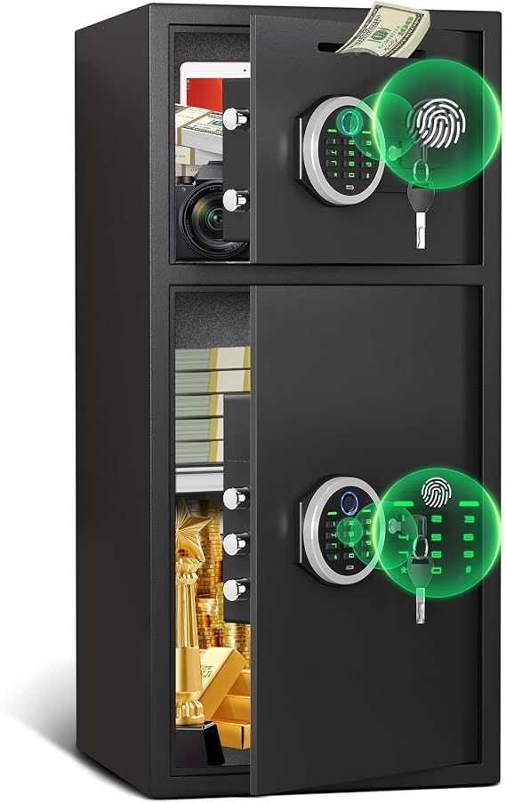 6.5 Cuft Extra Large Home Safe Box Fireproof Waterproof, Biometric Fingerprint Home Security Safe Box with Adjustable Shelf & Deposit Slot, Money Safes with Backlit Keypad & Dual Alarm for Home Office