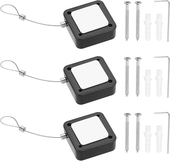 PATIKIL Retractable Remote Control Cable Tether (6.6ft /2M, Black)(3 Pcs) Remote Control Security Lanyard Lock Adjustable Locking Leash with Rope Locks and Screws, Suit for - TVs/Tablets