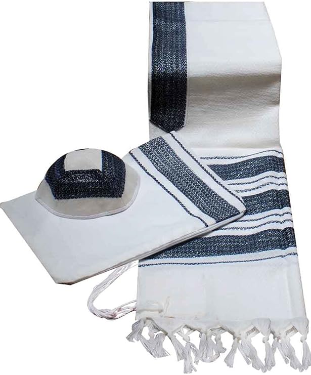 Wool Blend Carmel (Herringbone Weave) Tallit Prayer Shawl with Matching Bag in Black Shades Size 18" L X 72" W