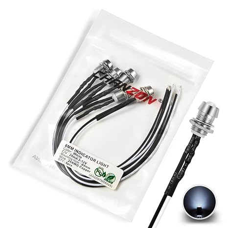 CHANZON 5 pcs 8mm Panel Mount + 5mm LED Colored White Pilot Diode Light 12V