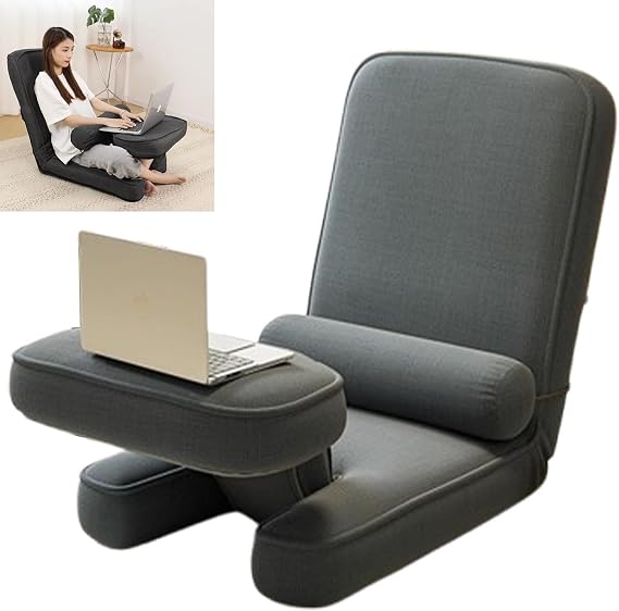 Foldable Floor Lazy Sofa, Floor Chair, Folding Lazy Sofa Bed with Armrests, Ergonomic indoor recliner cushion, with 5 Adjustable Back Support and Little Table, bedroom sofa chair, for Living Rooms