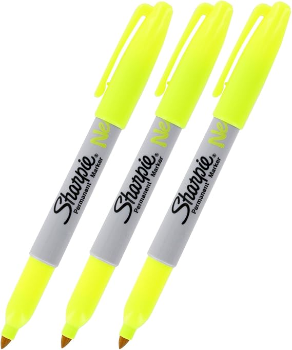 Sharpie Neon Permanent Marker, Neon Yellow Ink, Pack of 3