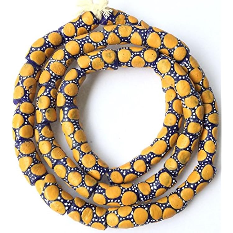 Ghana African Matched Yellow Polka dot Recycled Glass Trade Beads