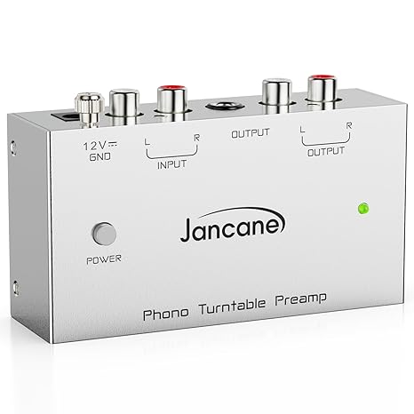Jancane Phono Turntable Preamp, Phono Preamp for Turntable, Record Play, Phonograph Preamplifier with RCA Input, RCA/TRS Output, Phono Preamp with Power Switch and 12 Volt DC Adapter