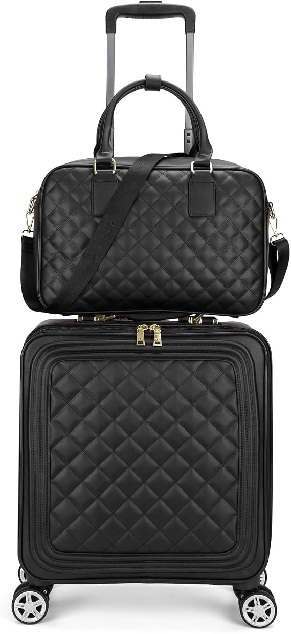 feilario 2 pcs Softside Faux Leather Carry On Luggage Set, Spinner Wheels