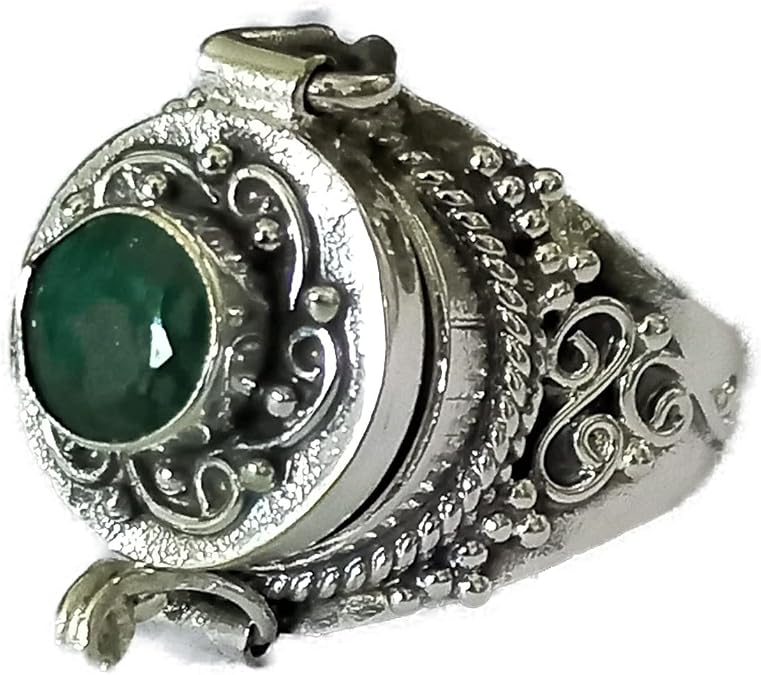 Emerald Ring, Poison Box Rings, Openable Poisoner, August Birthstone, Locket Green Emerald ~ Gemstone, Handmade Vintage Boxs Jewelry