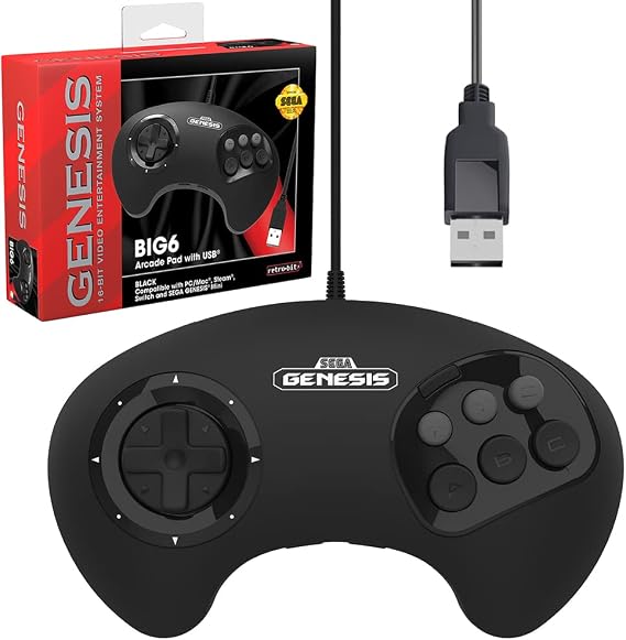 Retro-Bit SEGA Genesis BIG6 8-Button Wired USB Controller - (Black)