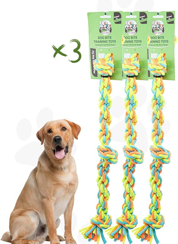 Köpek Oyuncağı 3lü Set Renkli Çekiştirmeli Halat Pamuk - Köpek Isırma Kemirme Oyuncağı Top Diş İpi (3 ADET, Renkli Diş İpi)