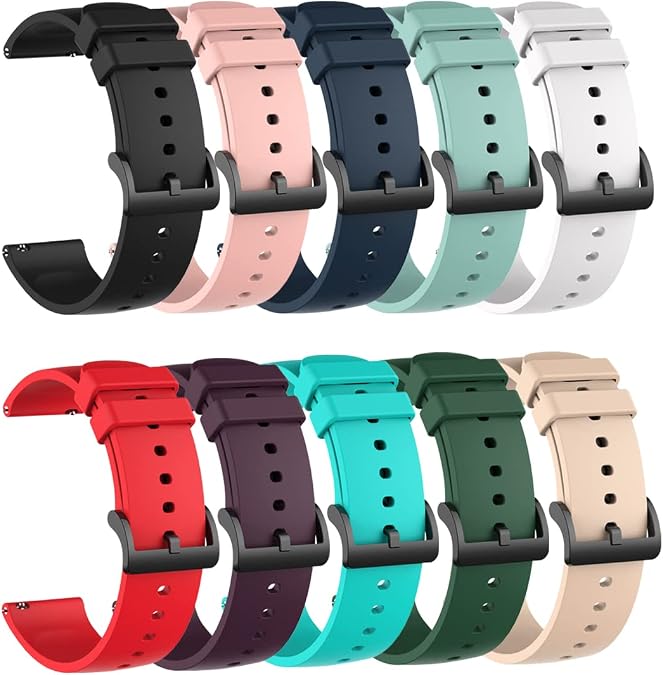 RuenTech 10Pack Bands Compatible with Amazfit Bip 6/Bip Max/Active Max Smart Watch Band, Soft Silicone Sport Strap Quick Release Wristband