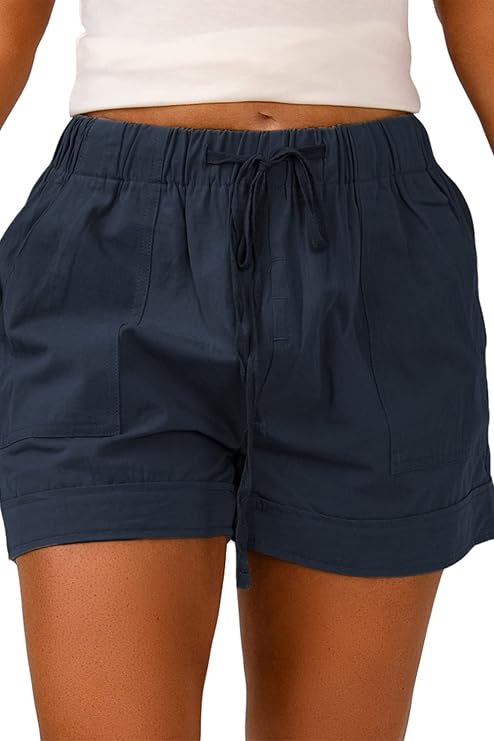 Lopie Womens Shorts Casual Summer Dressy Cotton Comfy Drawstring Elastic Waist Pocketed Lounge Pants