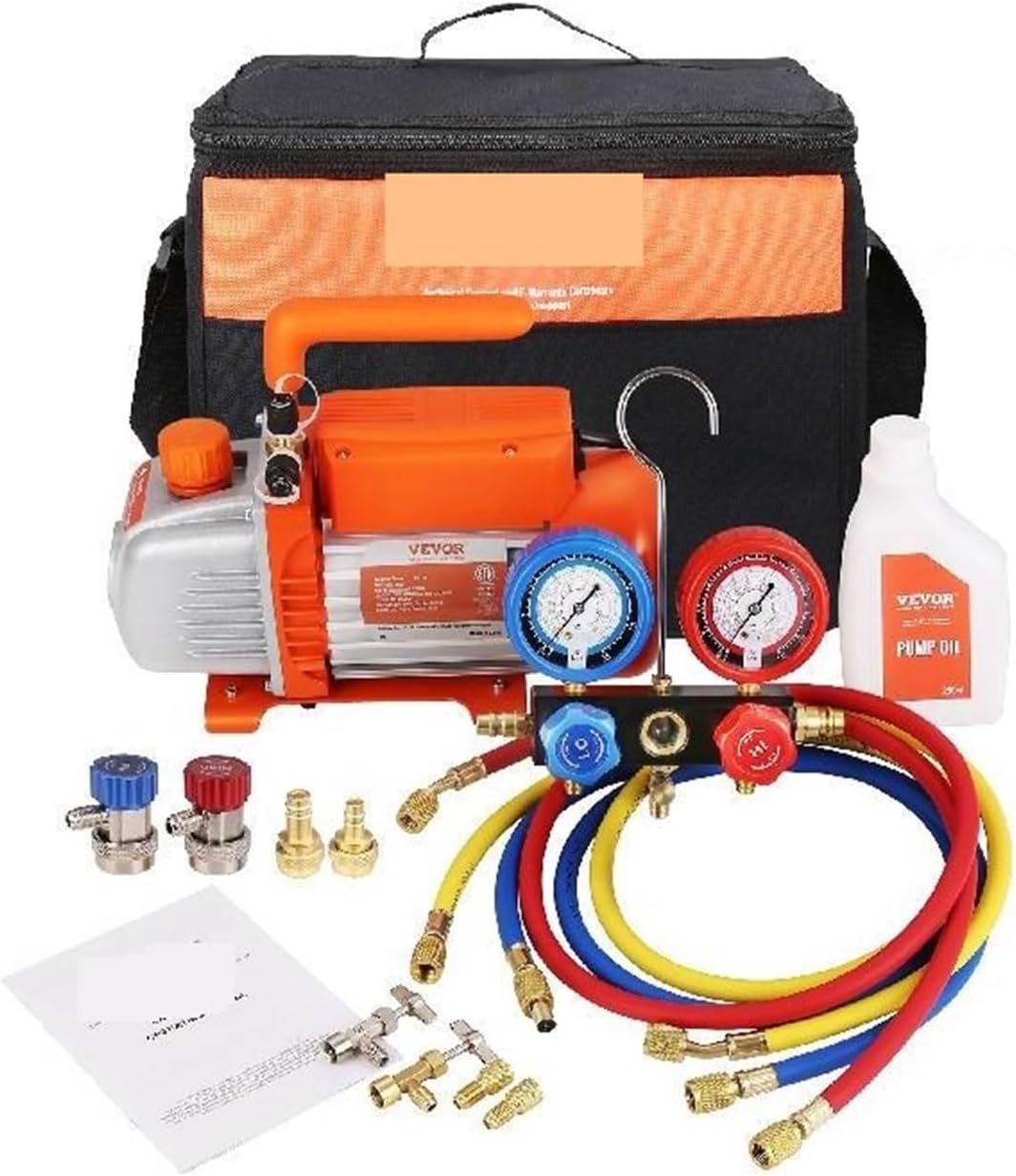 3.54.5CFM Single Stage Rotary Vane HVAC Air AC Vacuum Pump & AC Refrigerant Kit Manifold Gauge Set For Air Conditioning,Operational Stability4.5CFM A2L