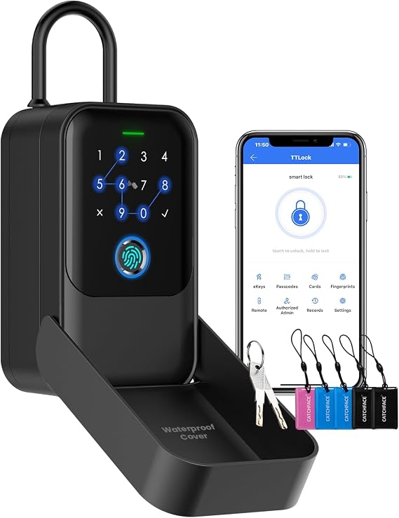 [New]Smart Lock Box,CATCHFACE Wireless Smart Key Lock Box App Control,Share eKey Key Lockbox Wall Mount&Door Handle,Electronic LockBox Realtor/Home/Office/Warehouse/Vrbo/Cars