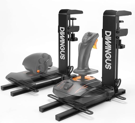 DIWANGUS Foldable HOTAS Desk Mounts for Flight Stick and Throttle, 2 Pack | 95% Pre-Assembled, Aluminium Alloy, Adjustable Height & Reach, Secure Clamp; Fits X52/X52 Pro/X56 and T.16000M HOTAS Systems