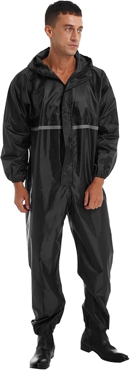 Motorcycle Rain Suit for Men & Women Waterproof Jumpsuit Raincoat Reflective Strip Coveralls Rainsuit