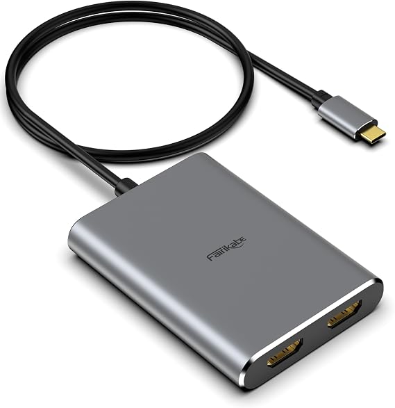 Fairikabe USB C to Dual HDMI Adapter for 2 Monitors, Extend Displays for MacBook, Splitter for Dual Monitors Extended Display, MST Adapter for MacBook Pro Air M1 M2 MacOS and Windows