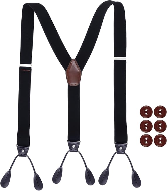 Button Braces for Men Suspenders for Men, Mens Button Braces for Trousers, Mens Brace for Trousers with Strong Clips, Black Metal Suspender Buttons, Y-Back Suspenders - Adjustable Tuxedo