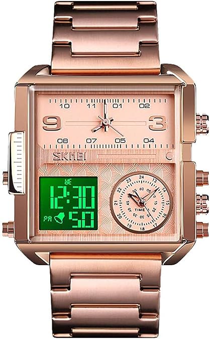 MASTOPMen's Digital Sports Watch LED Screen Square Big Face Military Watches - Multifunction Waterproof Luminous Stopwatch Stainless Steel Watches