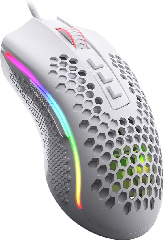 Redragon M808 Storm Lightweight RGB Gaming Mouse, 85g Ultralight Shell - 12,400 DPI Optical Sensor - 7 Programmable Buttons - Precise Registration - Super-Lite Cable - White
