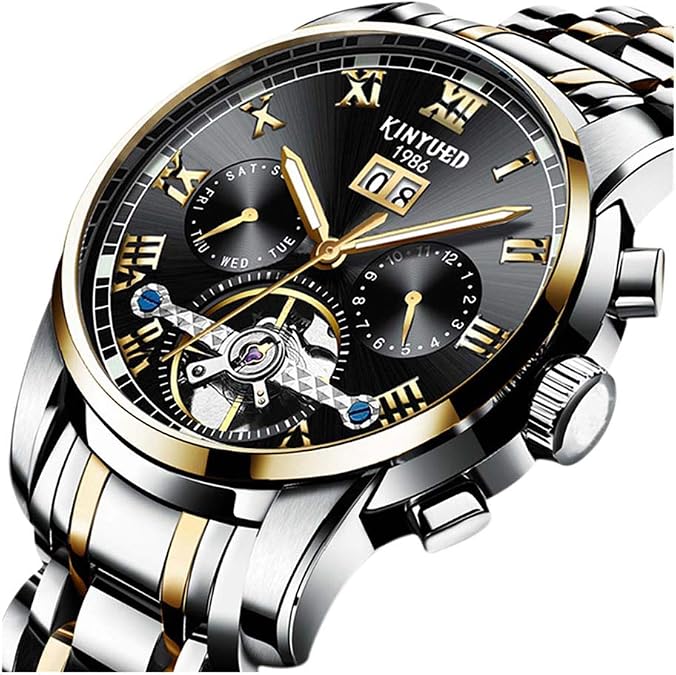 Luxury Business Men Automatic Watches Skeleton Tourbillon Hollow Mechanical Watch Stainless Steel Band