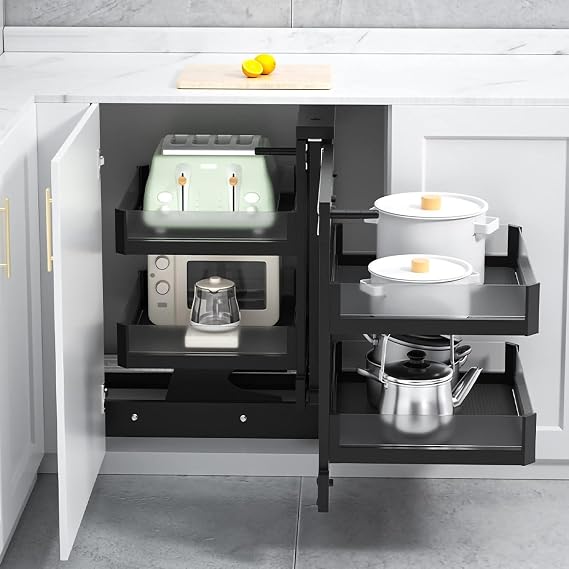Kitchen Cupboard Blind Corner Cabinet Pull Out with 4 Baskets Shelf Slide Out Cabinet Organizer Full Pull Out Storage Pot Dish Rack Heavy Duty corner cabinet organizer for Home, Kitchen.