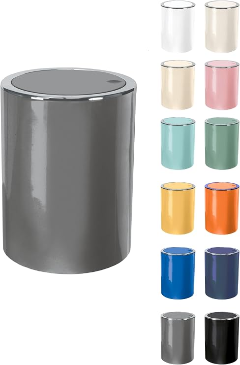 KW "Clappe" 5Ltr Plastic Swing Bathroom /Kitchen /Small Waste /Office Bin (Grey)