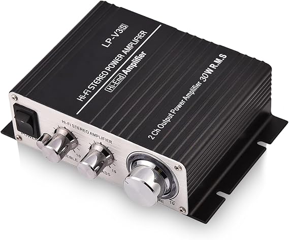 Power Amplifier, Mini 2 Channel HiFi Stereo Auto Car Audio, Power Amplifier Digital Amp with Bass, Treble & Volume Control, for Car, Motorcycle, Boat, MP3, and so on