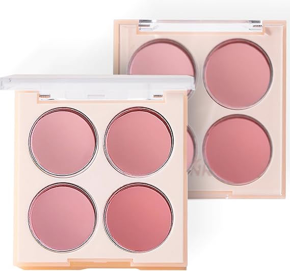 4-in-1 Pink Peach Matte Blush Palette, Highly Pigmented for Cheeks Make Up