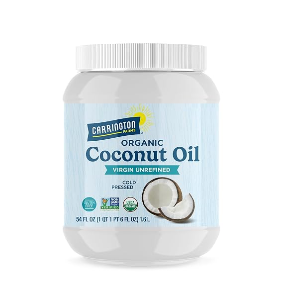 Carrington Farms Organic Refined Coconut Oil, Cold-Pressed, Non-GMO, Gluten-Free, Perfect for Cooking, Baking, Skin Care, Hair Oil, MCTs, 54 fl oz Nutrient-Rich, No Trans Fats